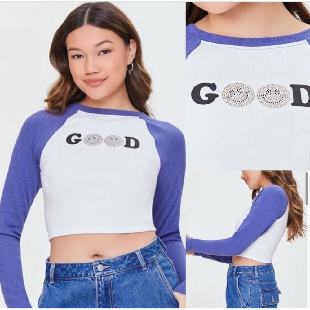 Long sleeve crop top with rhinestones